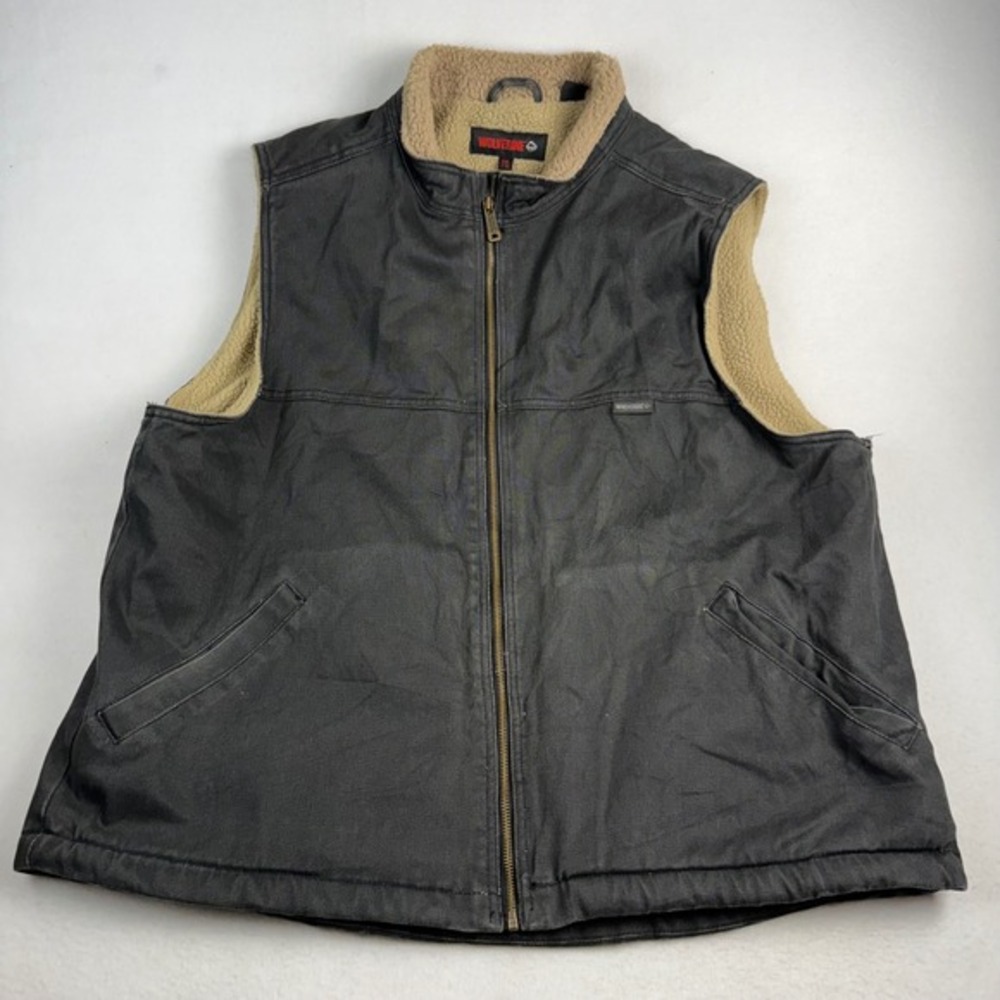 Wolverine Mens XXL Black Canvas Sherpa Lined‎ Full Zip Work Vest Heavy Utility